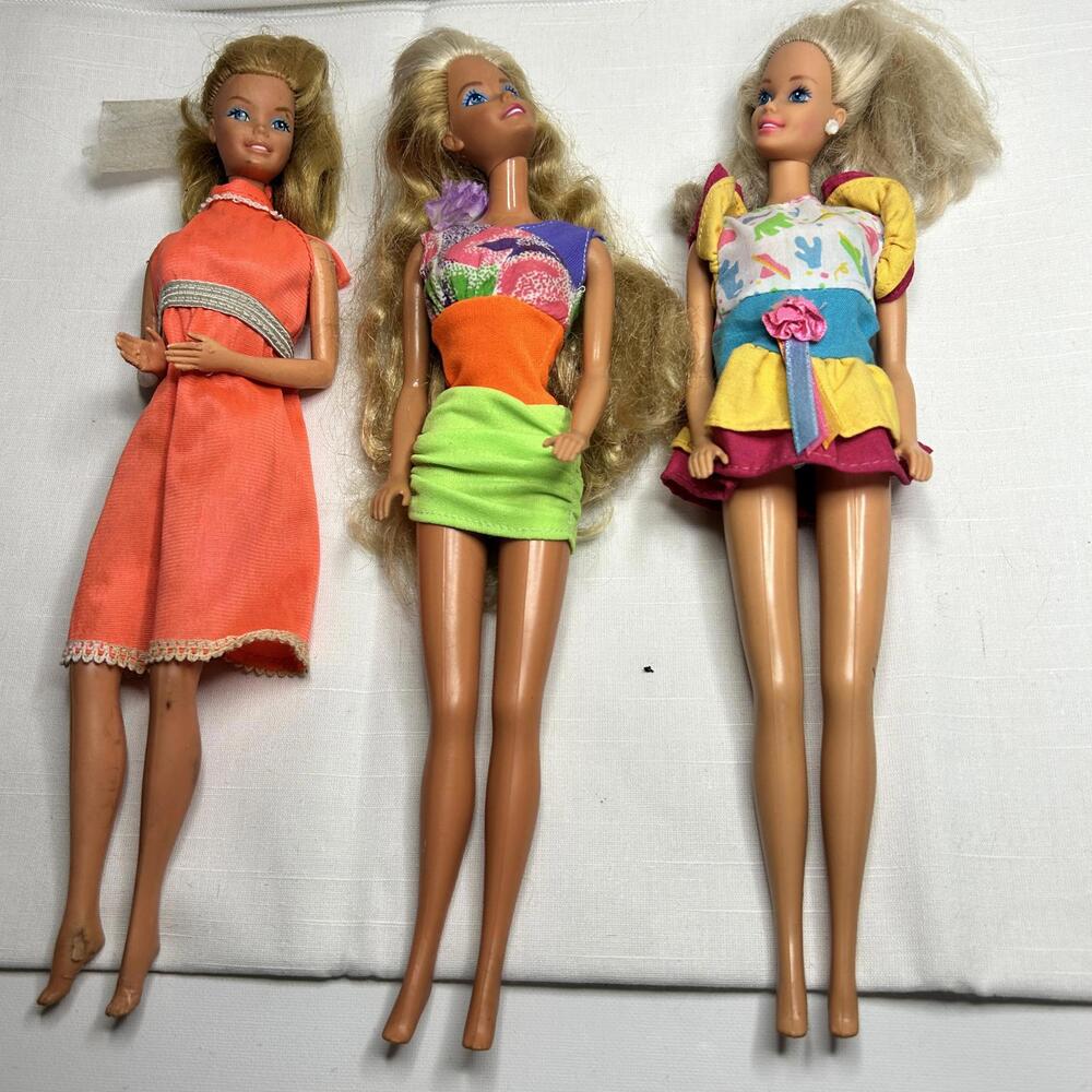 Vintage‎ Barbie Dolls Lot of 3 with Colorful Dresses